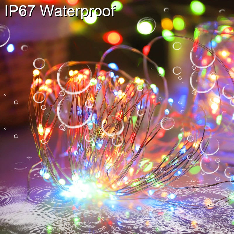 YAOZHOU Solar Christmas String Lights Multicolor Outdoor Waterproof 100 LEDï¼ˆ2 Packï¼‰ 8 Modes Copper String Lights Fairy Lights for Valentine's Day Garden, Patio, Fence, Balcony, Outdoors(Multicolor 2pcsï¼‰ - Image 3